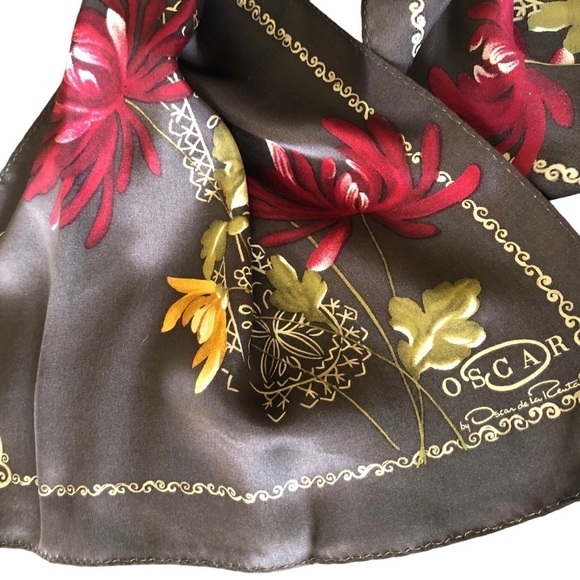 Oscar de la Renta Silk Oblong Floral Scarf Majestic Colors 51”LX11”W Elegant - Picture 9 of 9